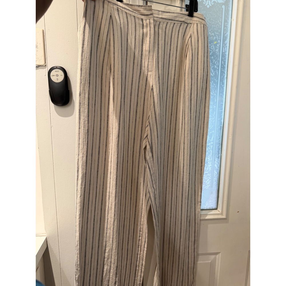 Rachel Zoe Linen Blend Wide Leg Striped Trousers Cream Black women Large